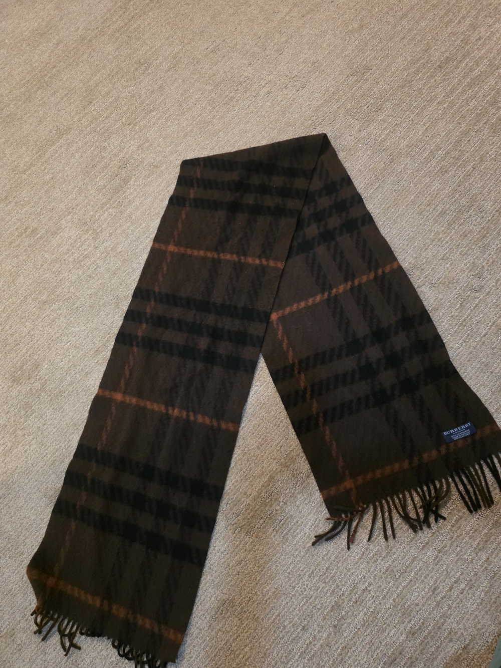 Burberry Brown Black Plaid Scarf with Fringe